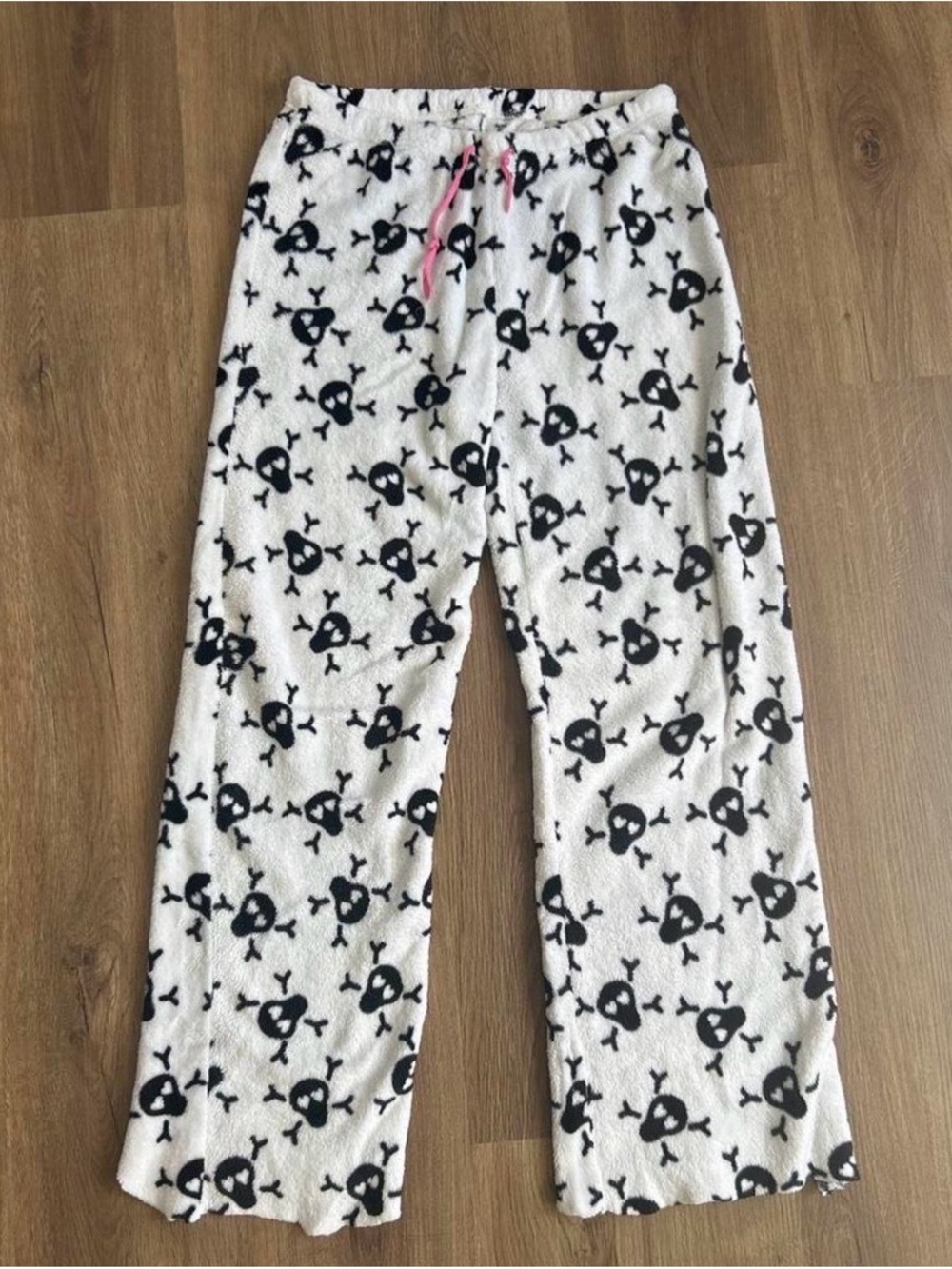 Skull Print Pajama Pants with Pink Drawstring